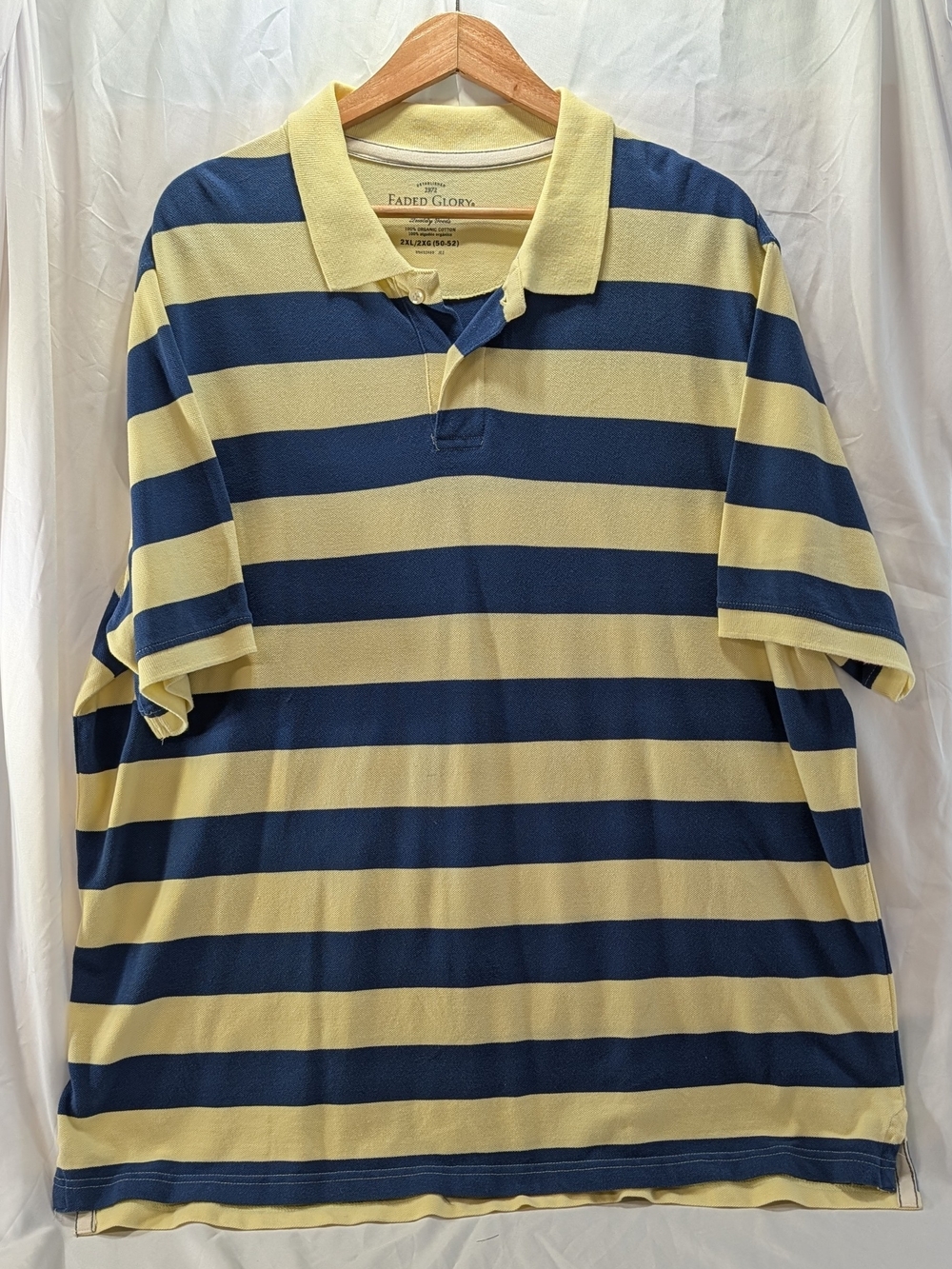 Faded Glory Men's Y2K Skater Style Navy & Yellow Striped Polo Shirt Size 2XL